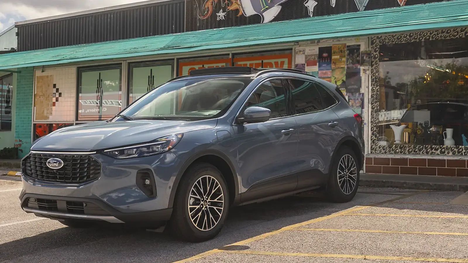 Ford Escape Hybrid parked outside a diner